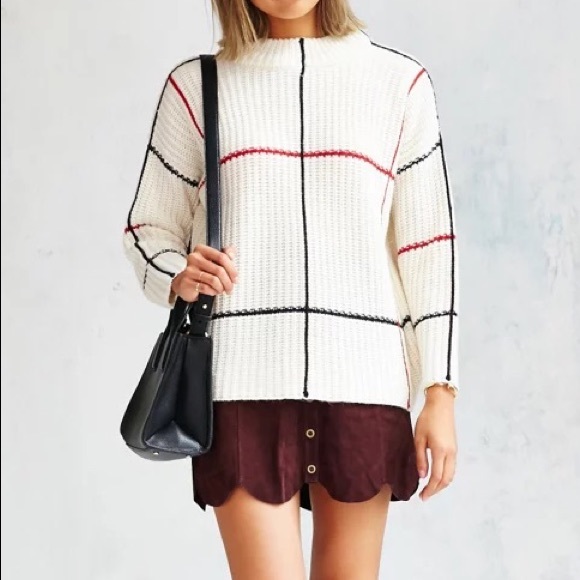 ❤️ Urban Outfitters Lucca Couture window pane plaid knit mock neck sweater - Picture 2 of 4